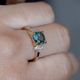 1.91ct Blue Montana Sapphire Cushion Cut and Lab Grown Marquise Diamond Cluster Ring in 14k Yellow Gold