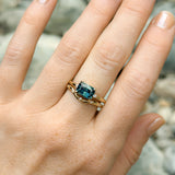 2.51ct Radiant Cut Untreated Madagascar Sapphire and Diamond Low Profile East-West Ring in 14k Yellow Gold