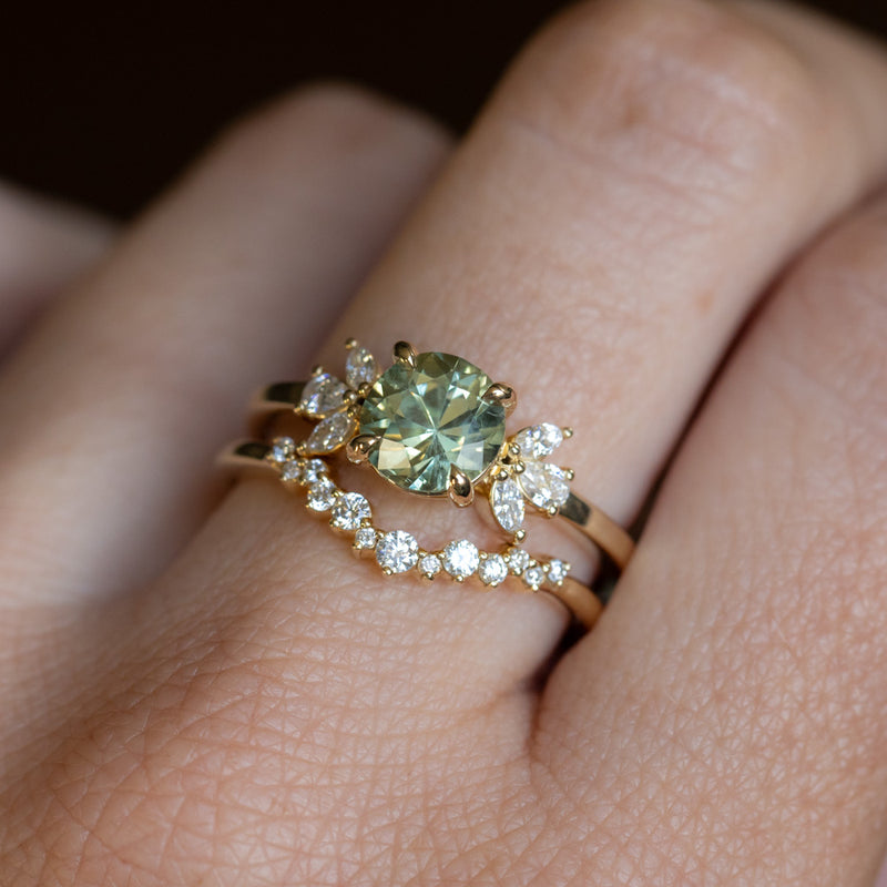 1.60ct Round Green Untreated Montana Sapphire and Lab Grown Marquise Diamond Cluster Ring in 14k Yellow Gold