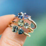 Low Profile Cushion and Trillion Sapphire Toi Et Moi Rings in 14k Green, Yellow and White Gold