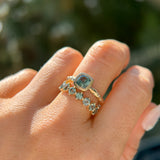 1.13ct Cushion Cut Rock Creek Montana Sapphire Low Profile Bezel Ring with Evergreen Texture and Milgrain in 14k Yellow Gold