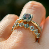 1.13ct Cushion Cut Rock Creek Montana Sapphire Low Profile Bezel Ring with Evergreen Texture and Milgrain in 14k Yellow Gold