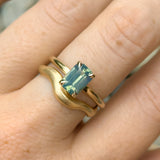 2.02ct Untreated Emerald Cut Opalescent Teal Sapphire 4 Prong Solitaire in 14k Yellow Gold