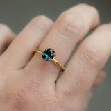 1.73ct Untreated Oval Blue Madagascar Sapphire Lotus Solitaire in 14k Yellow Gold with Evergreen texture