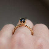 1.73ct Untreated Oval Blue Madagascar Sapphire Lotus Solitaire in 14k Yellow Gold with Evergreen texture