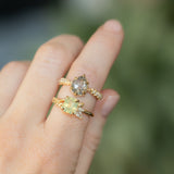 1.70ct Pear Rosecut Salt and Pepper Diamond Low Profile 6 Prong Vine Solitaire with Diamonds in 14k Yellow