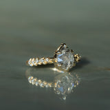 1.70ct Pear Rosecut Salt and Pepper Diamond Low Profile 6 Prong Vine Solitaire with Diamonds in 14k Yellow