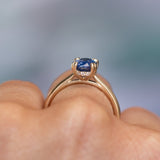 1.81ct Opalescent Oval Blue Sapphire Hidden Halo Solitaire in Satin Finished 14k Yellow Gold