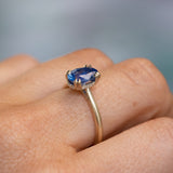 1.81ct Opalescent Oval Blue Sapphire Hidden Halo Solitaire in Satin Finished 14k Yellow Gold