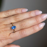 1.81ct Opalescent Oval Blue Sapphire Hidden Halo Solitaire in Satin Finished 14k Yellow Gold