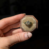 1.64ct Vintage Transitional Cut Diamond and Trillion Australian Sapphire Antique Style Compass Set Low Profile Ring with Scallop Details in 18k Yellow Gold