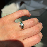 1.64ct Vintage Transitional Cut Diamond and Trillion Australian Sapphire Antique Style Compass Set Low Profile Ring with Scallop Details in 18k Yellow Gold