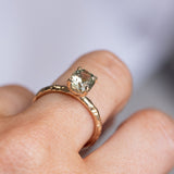 1.65ct Oval Light Green Precision Cut Montana Sapphire Evergreen Carved 4 Prong Solitaire in 14k Yellow Gold