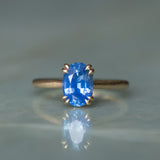 1.81ct Opalescent Oval Blue Sapphire Hidden Halo Solitaire in Satin Finished 14k Yellow Gold