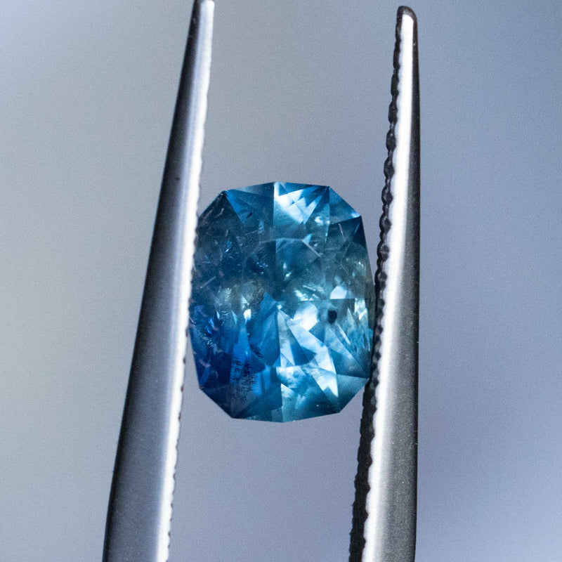 1.69CT ELONGATED FANCY CUSHION MONTANA SAPPHIRE, ROYAL OCEAN BLUE, 7.36X5.78X4.78MM