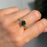 2.37ct Untreated Round Green Madagascar Sapphire Twisted Vine Split Shank Solitaire in 14k Yellow Gold with Diamonds