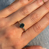 1.37ct Untreated Oval Deep Teal Nigerian Sapphire and Princess Cut Diamond Rapids Low Profile Ring in 14k Yellow Gold