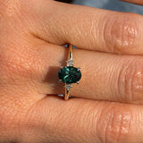 1.37ct Untreated Oval Deep Teal Nigerian Sapphire and Princess Cut Diamond Rapids Low Profile Ring in 14k Yellow Gold