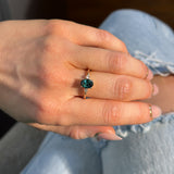 1.37ct Untreated Oval Deep Teal Nigerian Sapphire and Princess Cut Diamond Rapids Low Profile Ring in 14k Yellow Gold