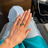 2.57ct Untreated Blue Wide Trillion Montana Sapphire and Antique Diamond Mountainscape Ring in 14k Yellow Gold