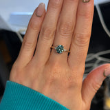 2.57ct Untreated Blue Wide Trillion Montana Sapphire and Antique Diamond Mountainscape Ring in 14k Yellow Gold