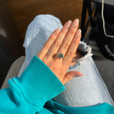 2.57ct Untreated Blue Wide Trillion Montana Sapphire and Antique Diamond Mountainscape Ring in 14k Yellow Gold