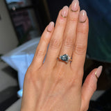 2.57ct Untreated Blue Wide Trillion Montana Sapphire and Antique Diamond Mountainscape Ring in 14k Yellow Gold