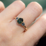 1.29ct Oval Deep Teal Green Australian Sapphire and Trillion Sapphire Antique Low Profile Ring in 14k Yellow Gold