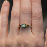 1.24ct Round Parti Green Australian Sapphire and Trillion Sapphire Low Profile Ring in 14k Yellow Gold