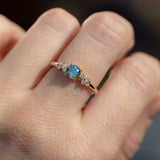 0.57ct Round Untreated Australian Light Teal Sapphire and Diamond Starry Night Low Profile Solitaire in 14k Yellow Gold