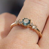 0.57ct Round Untreated Australian Light Teal Sapphire and Diamond Starry Night Low Profile Solitaire in 14k Yellow Gold