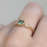 0.57ct Round Untreated Australian Light Teal Sapphire and Diamond Starry Night Low Profile Solitaire in 14k Yellow Gold