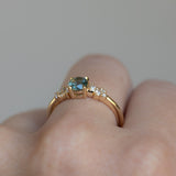 0.57ct Round Untreated Australian Light Teal Sapphire and Diamond Starry Night Low Profile Solitaire in 14k Yellow Gold