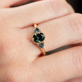 1.29ct Oval Deep Teal Green Australian Sapphire and Trillion Sapphire Antique Low Profile Ring in 14k Yellow Gold