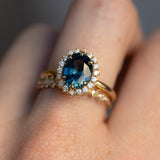 2.56ct Untreated Madagascar Oval Teal Sapphire Antique-Style Diamond Halo Ring in 18k Yellow Gold