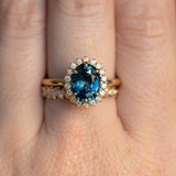 2.56ct Untreated Madagascar Oval Teal Sapphire Antique-Style Diamond Halo Ring in 18k Yellow Gold