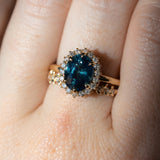 2.56ct Untreated Madagascar Oval Teal Sapphire Antique-Style Diamond Halo Ring in 18k Yellow Gold