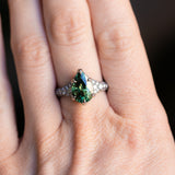 3.93ct Green Australian Pear Sapphire Diamond-Studded Tapered Solitaire in 14k Blackened Gold