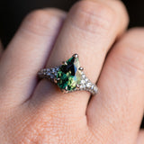 3.93ct Green Australian Pear Sapphire Diamond-Studded Tapered Solitaire in 14k Blackened Gold