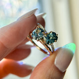 1.30ct Precision Cut Teal Green Radiant Montana Sapphire Lotus Six Prong Solitaire with Diamonds in 18k Yellow Gold