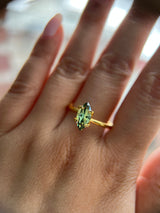 1.28CT AUSTRALIAN MARQUISE SAPPHIRE, PARTI LIGHT AND DARK GREEN, UNTREATED, 9.9X4.88X3.22MM