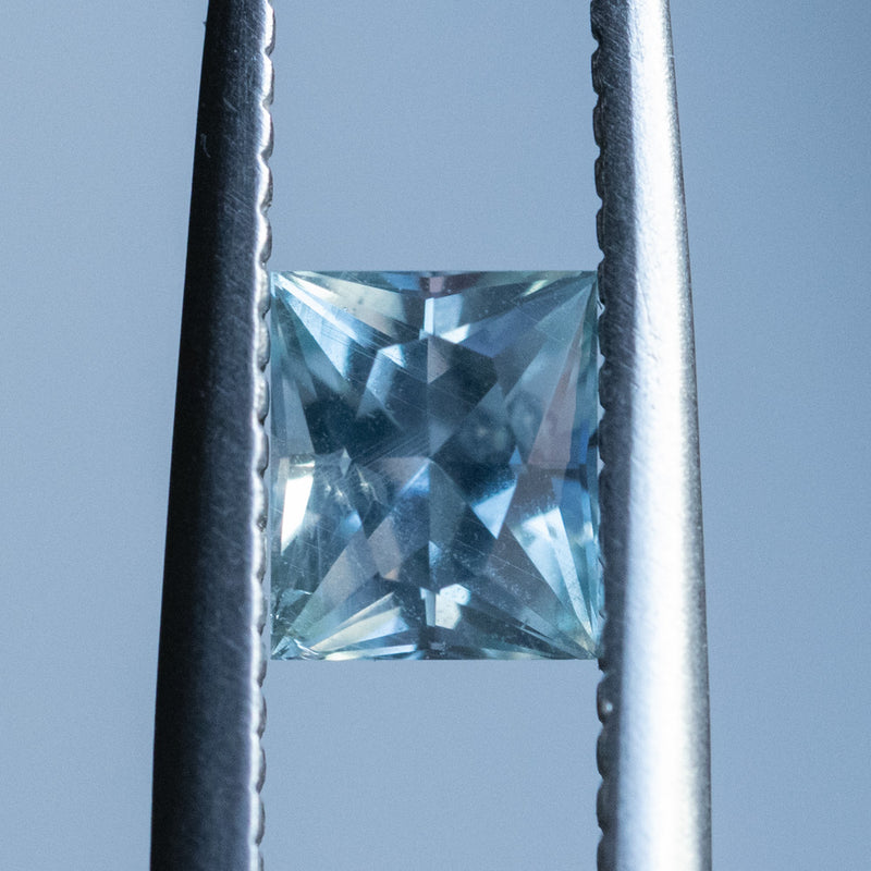 1.08CT PRINCESS CUT MONTANA SAPPHIRE, LIGHT BLUE, 5.57X4.66MM, UNTREATED EARLY ACCESS