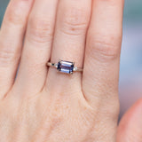 1.58ct Untreated Purple Tanzanian Emerald Cut Sapphire East-West Parti Sapphire and Diamond Low Profile Ring in 14k White Gold