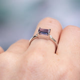 1.58ct Untreated Purple Tanzanian Emerald Cut Sapphire East-West Parti Sapphire and Diamond Low Profile Ring in 14k White Gold