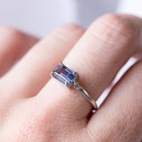 1.58ct Untreated Purple Tanzanian Emerald Cut Sapphire East-West Parti Sapphire and Diamond Low Profile Ring in 14k White Gold