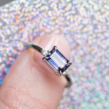 1.58ct Untreated Purple Tanzanian Emerald Cut Sapphire East-West Parti Sapphire and Diamond Low Profile Ring in 14k White Gold