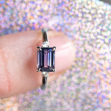 1.58ct Untreated Purple Tanzanian Emerald Cut Sapphire East-West Parti Sapphire and Diamond Low Profile Ring in 14k White Gold