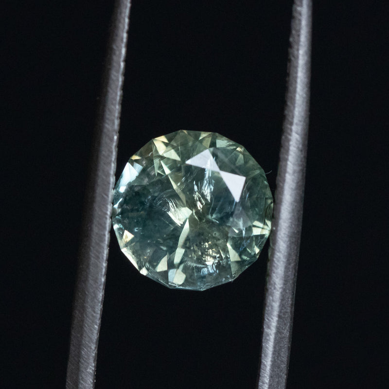 2.75CT ROUND PRECISION CUT MONTANA SAPPHIRE, PARTI TEAL GREEN YELLOW, UNTREATED, 8.5MM, EARLY ACCESS