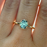 1.20ct Oval Untreated Montana Sapphire Scallop Cup Solitaire in 14k Yellow Gold
