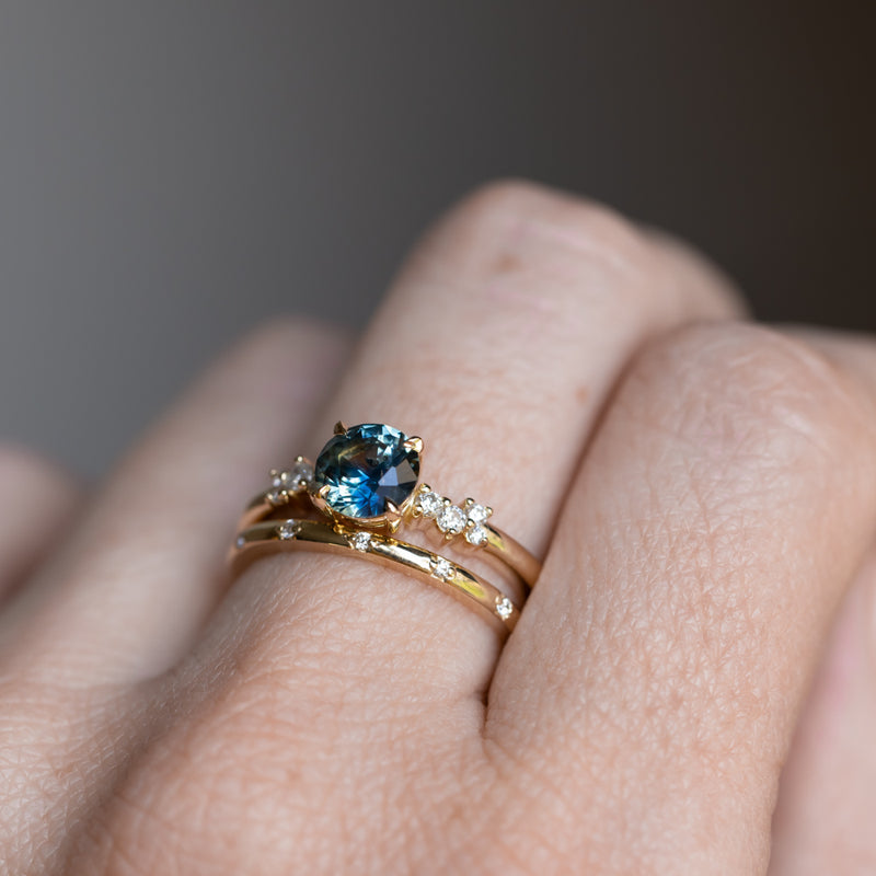 1.22ct Deep Teal Round Montana Sapphire and Diamond Starry Night Low Profile Solitaire in 14k Yellow Gold